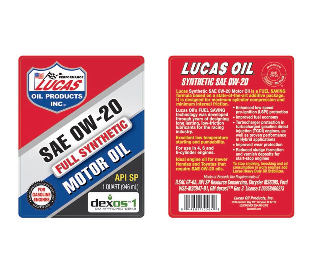 SYNTHETIC MOTOR OILS - SAE 0W-20..